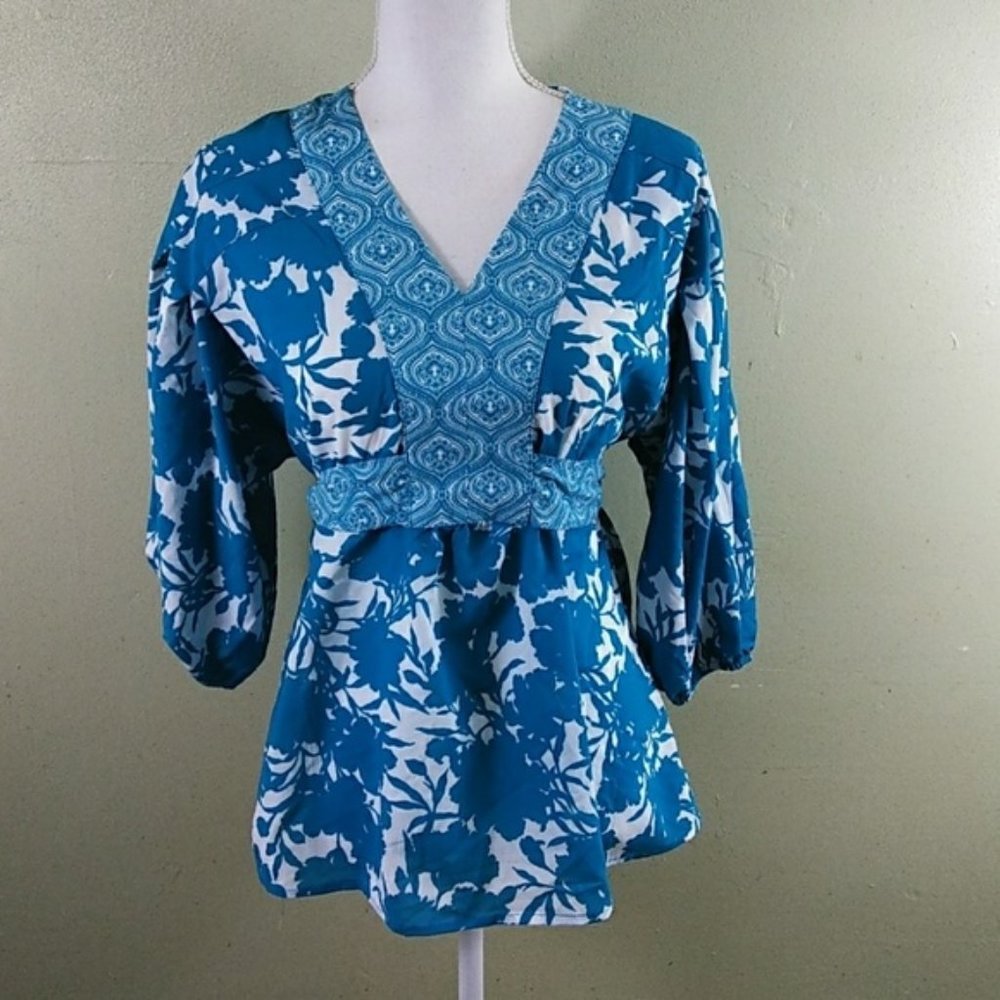 Mark Eisen for George Turquoise Floral Print Tunic Top L NWOT